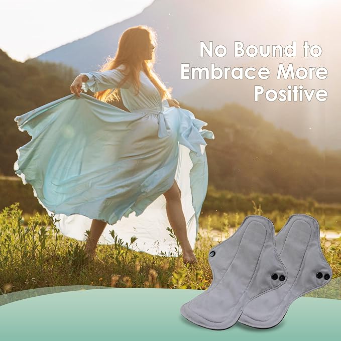 wegreeco 6 Pcs Reusable Menstrual Pads, Ultra Absorbent Cloth Pads for Heavy Flow, Sanitary for Teens, Women, Nonslip, Grey Inner, Black Outer, Large