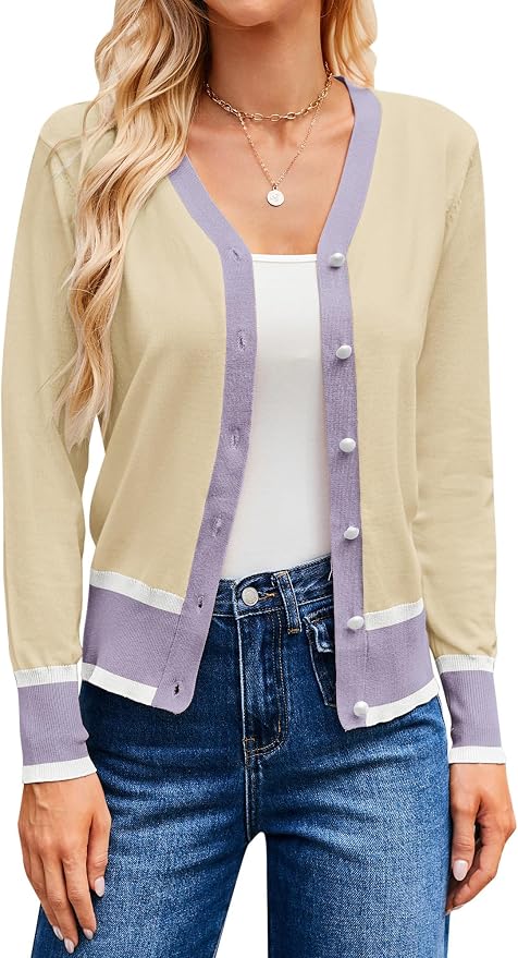 GRACE KARIN Cardigan Sweaters for Women Lightweight Long Sleeve Cropped Cardigan Summer Fall Fashion Clothing Outfits Shrug
