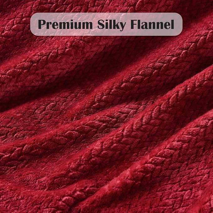 NEWCOSPLAY Fleece Leaves Pattern Twin Blanket, Red, 60"x80" | Super Soft Throw Blanket, Lightweight Cozy Bed Sofa Blanket, Premium Silky Flannel Fleece, Travel Blanket for All Season Use