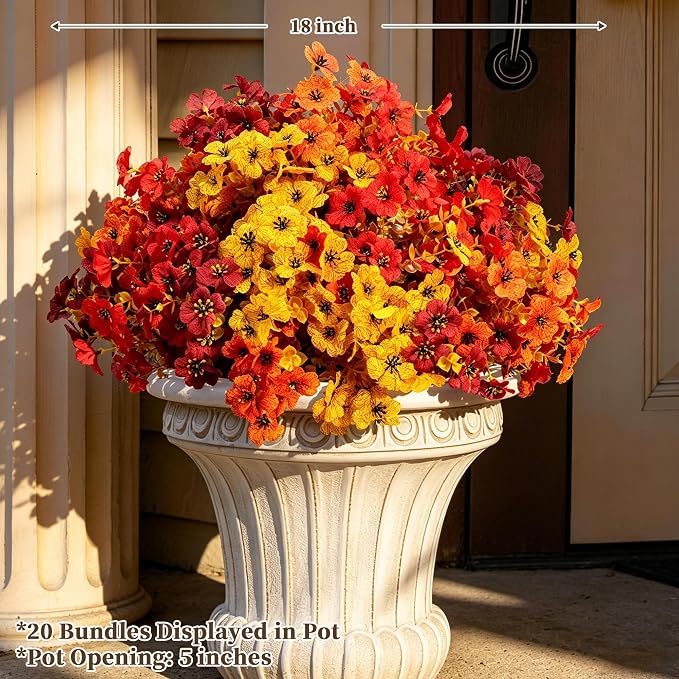 ColoPlay 20 PCS Artificial Mums for Outdoors Faux Flowers Eucalyptus Leaves | Artificial Mums for Outdoors/Indoors Fake Plants Eucalyptus Leaves, Fall Flowers for Decor Planters Boxwood Garden Porch Home