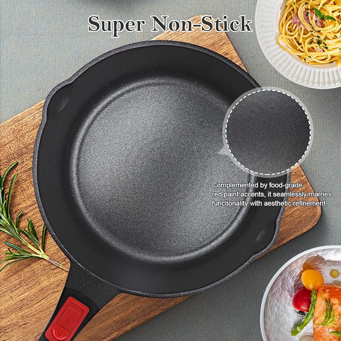 Small Frying Pan Nonstick, 8 Inch Non Stick Egg Skillet, Omelette Pan Non Toxic, Mini Pans for Cooking, Induction Cookware, Compatible with All Stoves, Detachable Handle, Oven Safe, Red