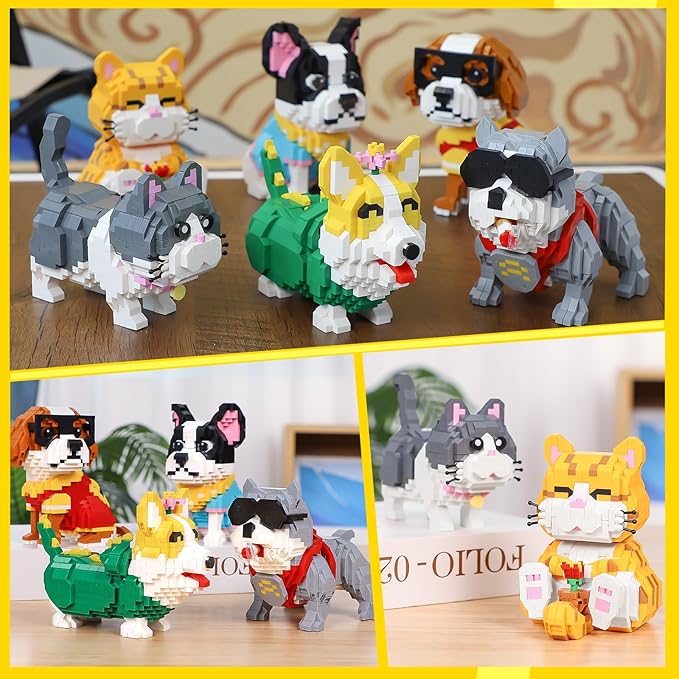 QLT QIAOLETONG Cute Animal Micro Mini Building Blocks Kit, Orange Cat Micro Bricks Building Toys for Adults, Party Favors for Kids 8-12+, Birthday Gift, Carnival Prizes (834 PCS)