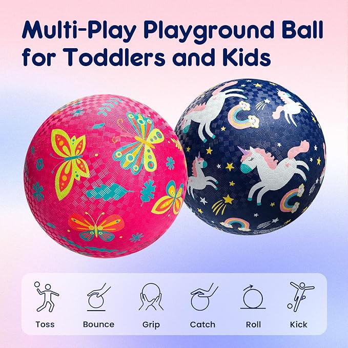 U&C Planet 2 Pack Playground Balls for Toddler Kids, 6 inch 8.5 inch Cartoon Rubber Balls with Pump, Dodgeball Kickball for Outdoor & Indoor Game, Great Gift for Boys Girls Aged 1 and Above
