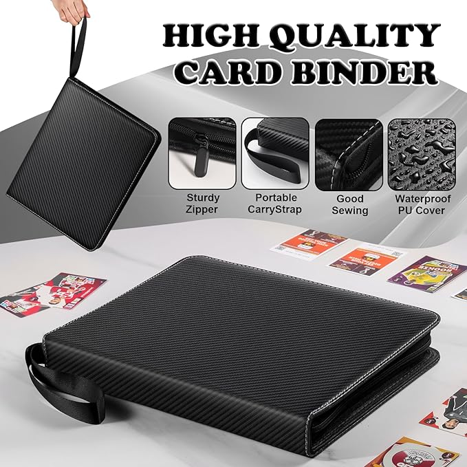 LIMSTDIC Card Binder for Pokemon Card, 9 Pocket 40 Double-Sided Pages for 720 Card Pocket Premium Zip PU Card Binder for Pokemon, Collectible For TCG,MTG,Baseball,Football Trading Card Game(Black)