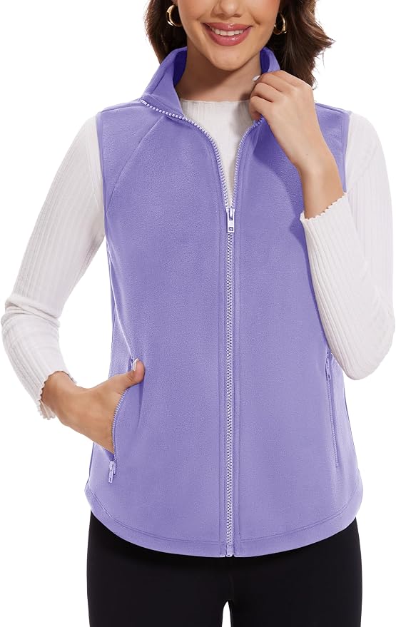 MAGCOMSEN Women's Fleece Vest with Zipper Pockets Zip Up Sleeveless Jackets Lightweight Soft Warm Polar Vest Outerwear