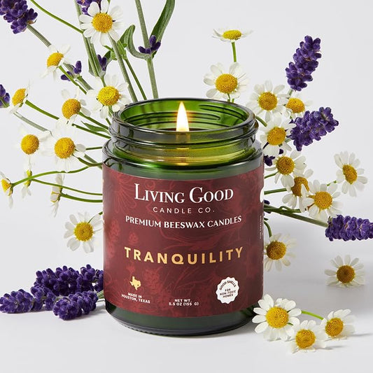 Tranquility – Chamomile & Lavender Essential Oils Beeswax Candle, Non Toxic Scented Candle, Clean Burning Aromatherapy Candle for Relaxation & Sleep, Gift for Busy Moms & Women - 5.5 OZ