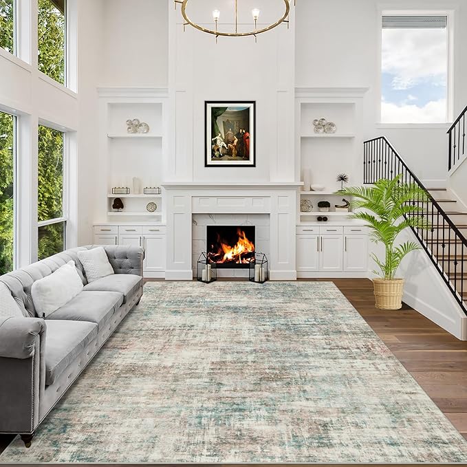 5x7 Area Rugs Washable Rug: Modern Abstract Living Room Rug Soft Anti-Skid Thin Carpet Indoor Floor Non-Shedding Carpets for Bedroom Dining Room Farmhouse Nursery Home Office - Multi Color