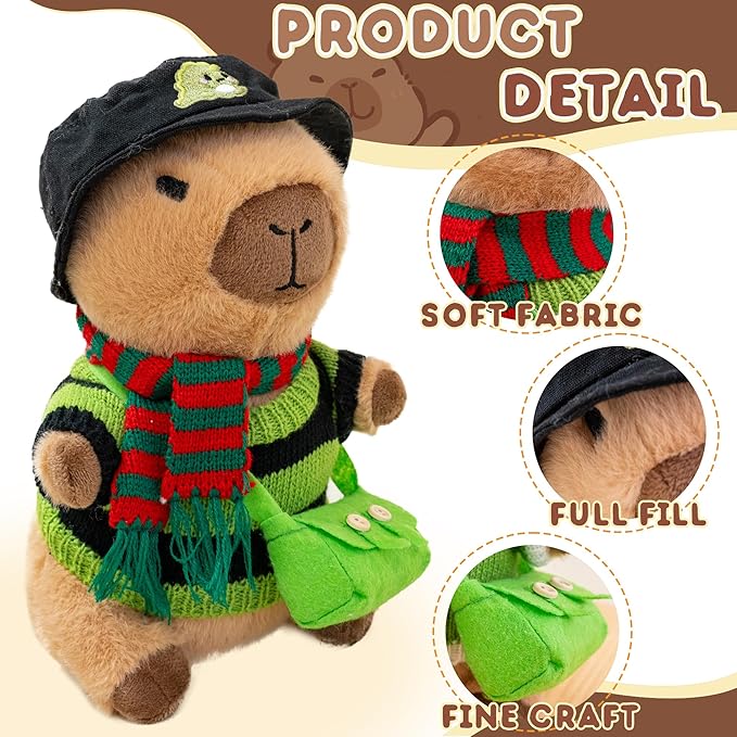 Capybara Plush with 10 Pcs Clothes & Accessories,Christmas Stuffed Animals, 10.2 in Cute Capybara Plush Toys,Birthday Gifts&Dress Up Cute Plushies for Boys/Girls (Daily-C)