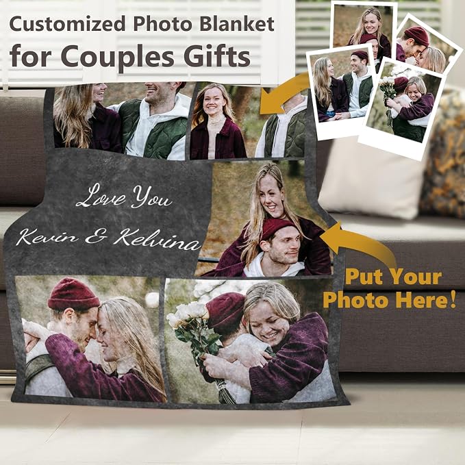 ICELIETE Custom Blanket with Picture Customized Fleece Photo Blanket for Couples Gifts Personalized Blankets and Throws Christmas Valentines Day Gifts for Boyfriend Girlfriend