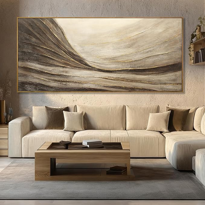 Extra Large Brown Gold Wave Canvas Wall Art for Living Room 32x70 Inch