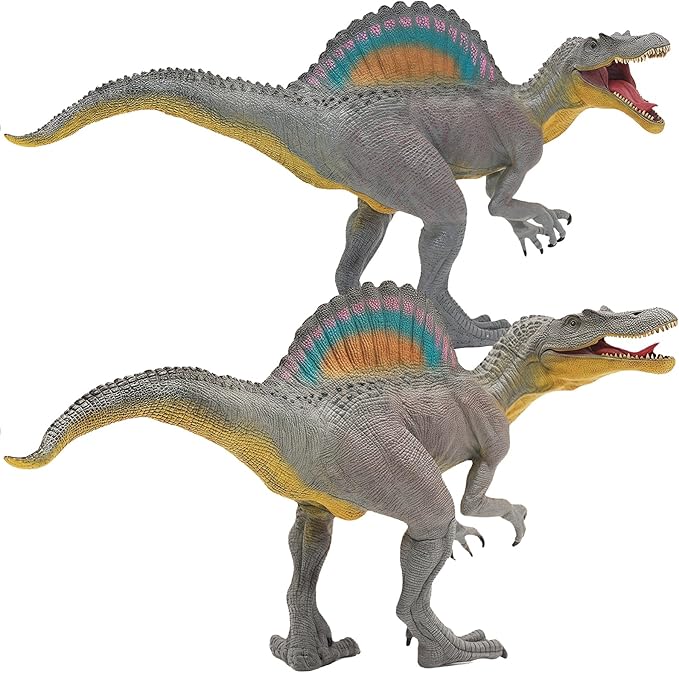 Gemini&Genius Spinosaurus Velociraptor Dinosaur Action Figure Toys Set, Large and Realistic Dinosaur Toy Set with Moveable Jaw and Hands, Dino Toy Figures, Collections, Plays, Displays for Kids