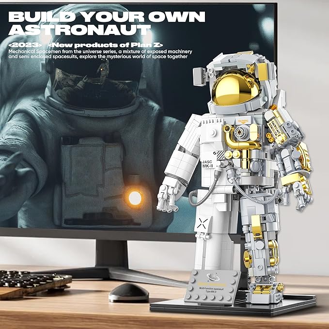 Space Astronaut Building Block for Boy 12+, Astronaut Building Block Set Flexible Space Explorer Toy with Display Stand, Cool Spaceman Building Set for Adults, 966Pcs