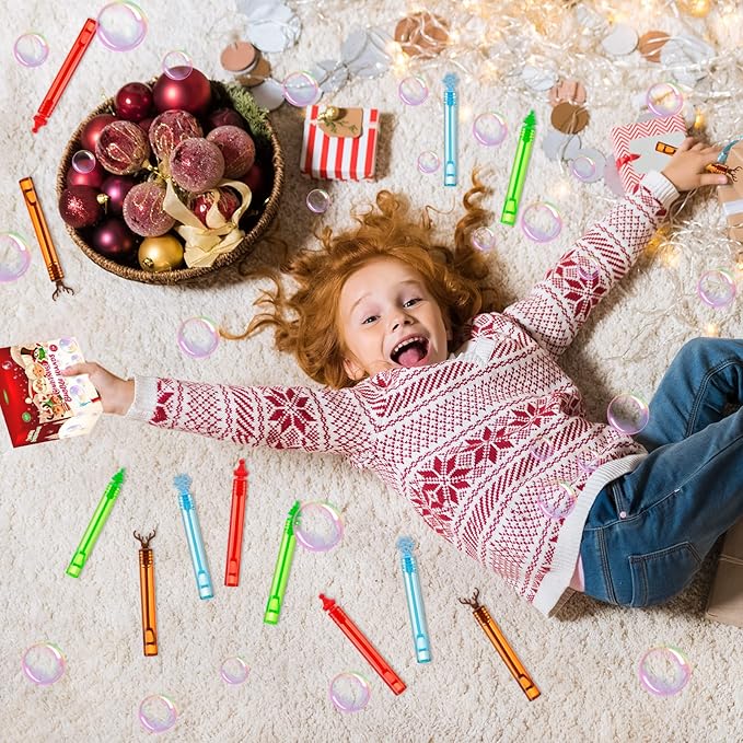 60 Pack Christmas Bubble Wands, Mini Bubble Toys for Christmas Party Favors, Novelty Supplies, Christmas Toys for Girls Boys Kids Classroom Rewards Sock Fillers Gifts