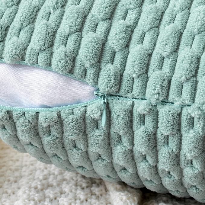 MIULEE Decorative Throw Pillow Covers 18x18 Turquoise Textured Corduroy | Pack of 2 Striped Pillow Covers Modern Farmhouse Home Decor for Couch Bed Sofa Living Room