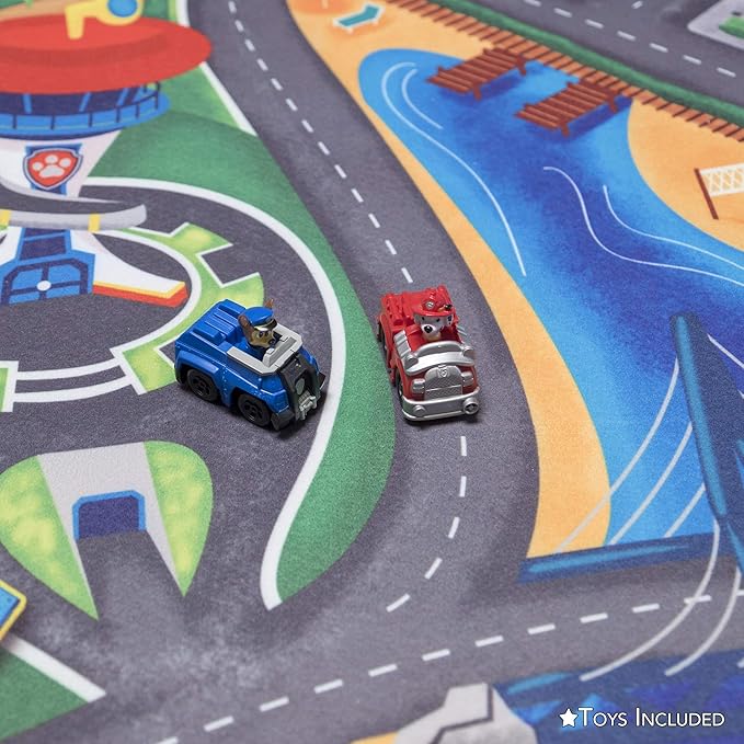 Gertmenian Nickelodeon Paw Patrol Town Tower Interactive Rug Includes 2x Cars feat. Chase and Marshall Suitable for Classroom, Nursery, Bedroom, or Play Area 40x54in Medium, 32500
