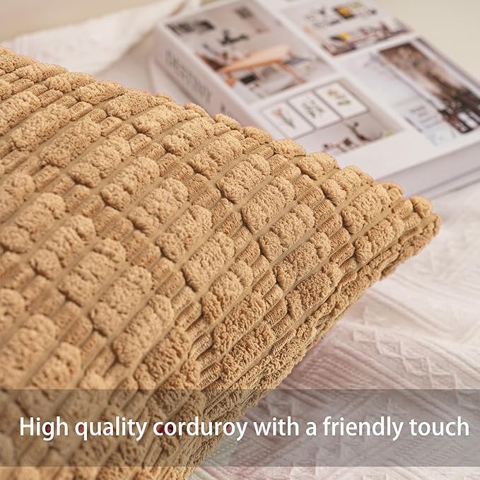 Aegero Pack of 2 Corduroy Decorative Throw Pillow Covers 26x26 Inch, Coffee | Fall Soft Striped Pillow Covers Modern Farmhouse Home Decor Christmas Throw Pillow Covers for Sofa Living Room Couch Bed