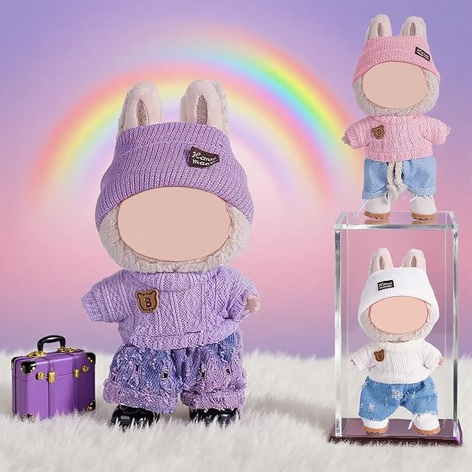 Total 3 Sets Doll Clothes Accessories for 17cm Dolls Include: 3 Hats, 3 Tops, 3 Pants- Soft & Stylish Costume Accessories (Doll Not Icluded)
