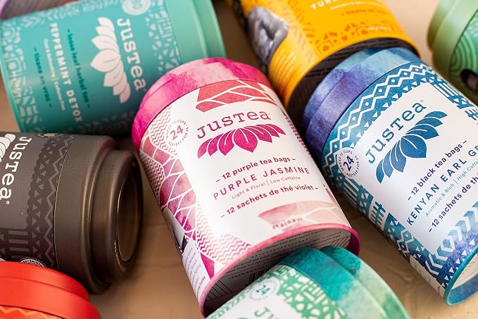JusTea Purple Jasmine | Pyramid Compostable Tea Bags | Purple Tea | 12+ Cups | Low Caffeine | Award-Winning | Fair Trade | Non-GMO