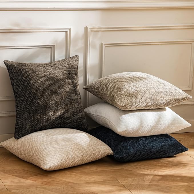 a moment Dark Brown Chenille Throw Pillow Covers 24x24 Inch Pack of 2 Modern Decorative Throw Pillow Cases Farmhouse Cross Covers Home Decor for Sofa Bedroom Living Room