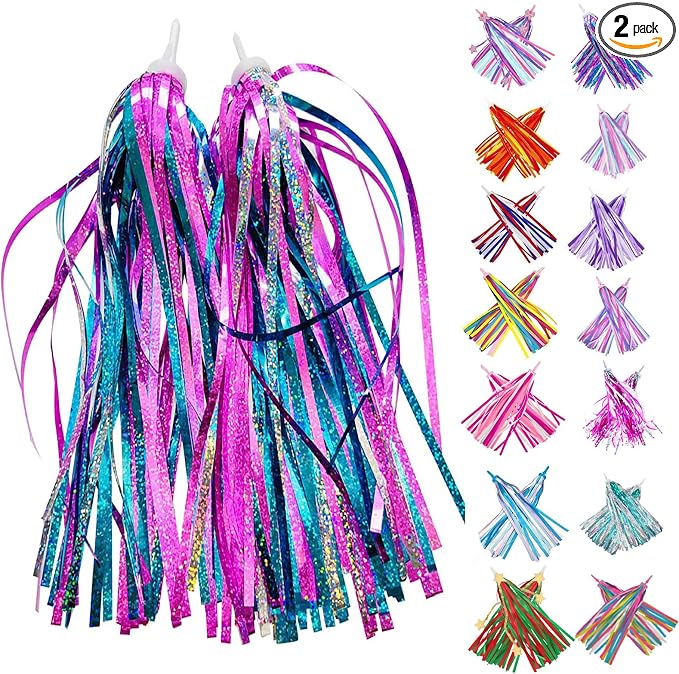 PLATT Kid's Bicycle Handlebar Streamers Colorful Ribbons Tassel for Girls Boys Bicycle Handlebar Scooter Handgrip (shiny blue purple 1Pair)