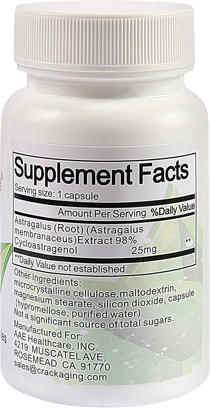 Crackaging Cycloastragenol 98% 25mg 30caps Telomerase Strength Longevity Supplement