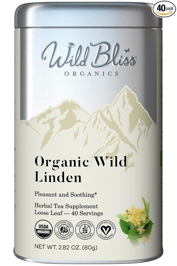 Wild Bliss Organic Linden Flower Tea - Caffeine Free Loose Leaf Calming Herbal Tea - 2.82 Ounces - 40 Servings