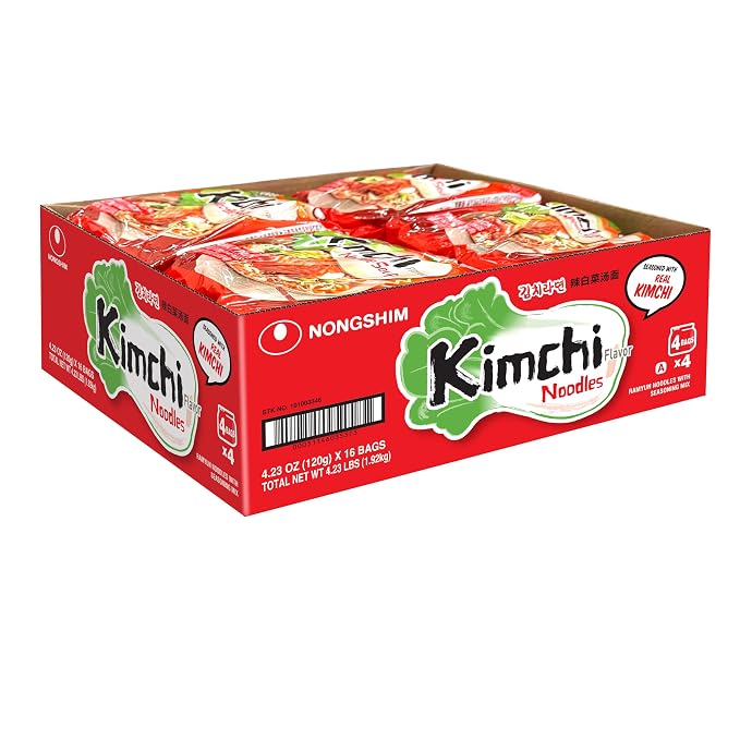 Nongshim Ramen Noodles, Gourmet Instant Ramen, Premium Microwavable Noodle Soup, Kimchi, 4.2 Ounce, (Pack of 32)