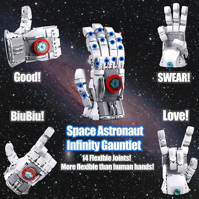 2 Space Building Kit Astronaut Man & Gauntlet Set, Cool Flexible Spaceman-Explorer Space Glove Building Toy, Creative Space-Themed Gift for Teen 14+, Adult
