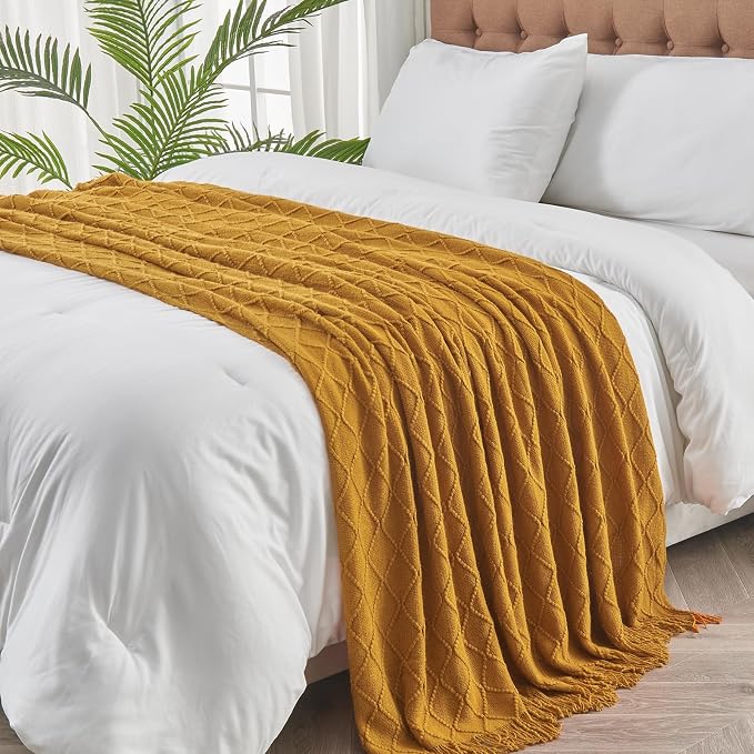inhand Brown Knitted Throw Blanket for Couch and Bed, 50"x60" | Knit Fall Decor Halloween Blanket with Tassel, Lightweight Decorative Farmhouse Warm Woven Blankets and Throws for Women