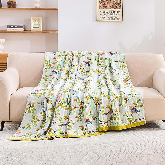 XIBLC Boho Throw Blanket for Bed, 100% Cotton Soft Rustic Quilt Fall Blanket, 60"x80" Floral Printed Farmhouse Decor Bed Blankets, All Season Rustic Reversible Bohemian Throw Quilt