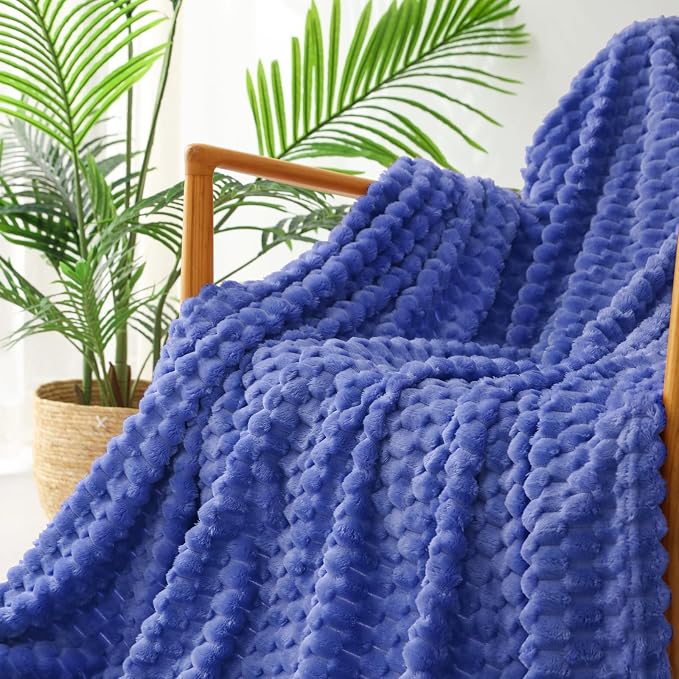 Exclusivo Mezcla 3D Fleece Twin Size Blanket for Bed, Cobalt Blue | Extra Soft Fuzzy Plush Lightweight Bed Blankets, Cozy Fluffy Decorative Blankets for All Seasons, 60x80 Inches
