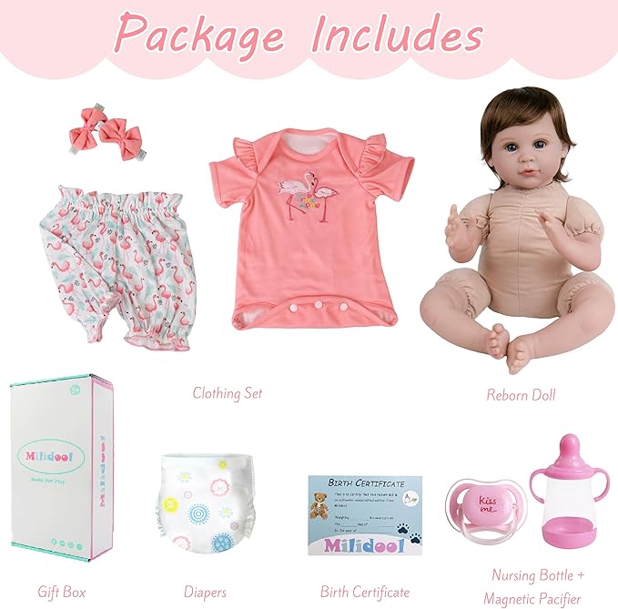Milidool Realistic Reborn Baby Dolls Girl - Realistic Baby Dolls Girl Real Looking 22 inch Doll with Soft & Poseable Body, Lifelike Newborn Baby Doll That Look Real, Kids Gift for 3+ Years Old
