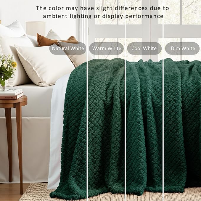 Exclusivo Mezcla Soft Fleece Twin Size Blanket for Bed, Forest Green | Jacquard Lightweight Cozy Bed Blanket, Breathable Decorative Fuzzy Textured All Season Use, 60x80 Inches