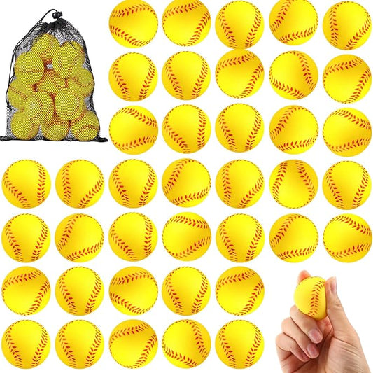 HyDren Mini Softball Stress Ball Bulk Foam Yellow Baseball Squeeze Balls Sport Toy with Storage Bag Party Favors for Anxiety Relief School Carnival Reward Christmas Stocking Fillers(4cm,70 Pack)