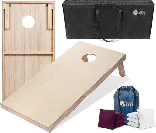 Tailgating Pros Cornhole Boards - 4'x2' & 3'x2' Cornhole Game w/Carrying Case & Set of 8 Corn Hole Bags - 150+ Color Combos! Optional LED Lights