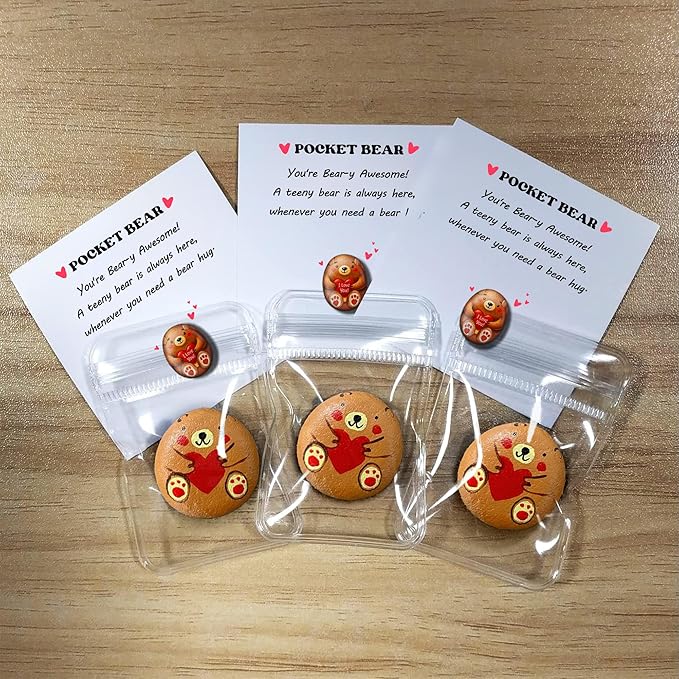 Handmade Pocket Bear Pebble – Cute Hand-Painted Affirmation Token with Card – Long Distance Hug, Encouragement Token for Friends, Kids, Loved Ones, or Anxiety Relief Gifts for Boyfriend, Girlfriend