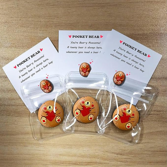 Handmade Pocket Bear Pebble – Cute Hand-Painted Affirmation Token with Card – Long Distance Hug, Encouragement Token for Friends, Kids, Loved Ones, or Anxiety Relief Gifts for Boyfriend, Girlfriend