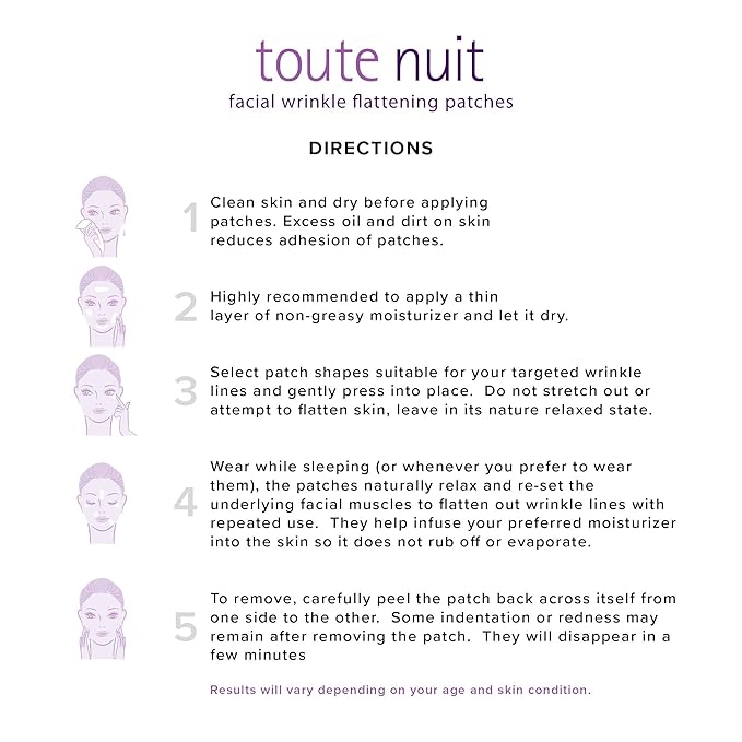Toute Nuit Wrinkle Patches – Curve – Face Tape for Forehead, Eyes & Lips – Hypoallergenic Anti Wrinkle Patches – 48 Count, Made in USA