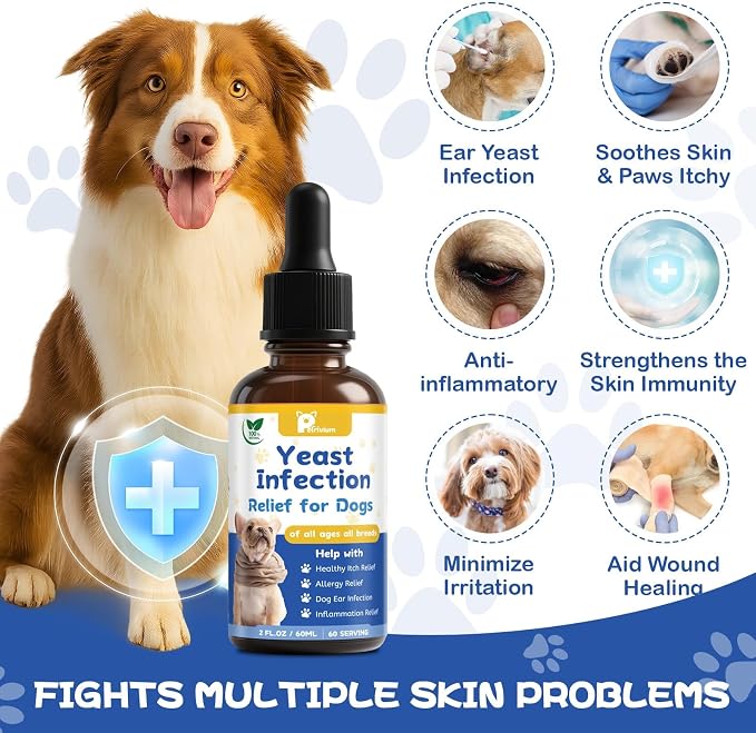 Yeast Infection Treatment for Dog, Natural Dog Yeast Infection Relief for Itchy Skin & Ear - Allergy & Paw Itching, Soothes Irritation & Reduces Inflammation Herbal Dog Supplement Drops 2 Packs