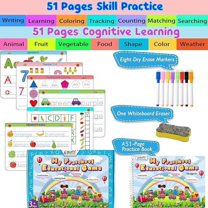 Preschool Learning Activities Educational Workbook - Toddler Prek Montessori Handwriting Practice Activity Tracing Toys Busy Book for Kids, Autism Learning Materials and ABC Learning Book