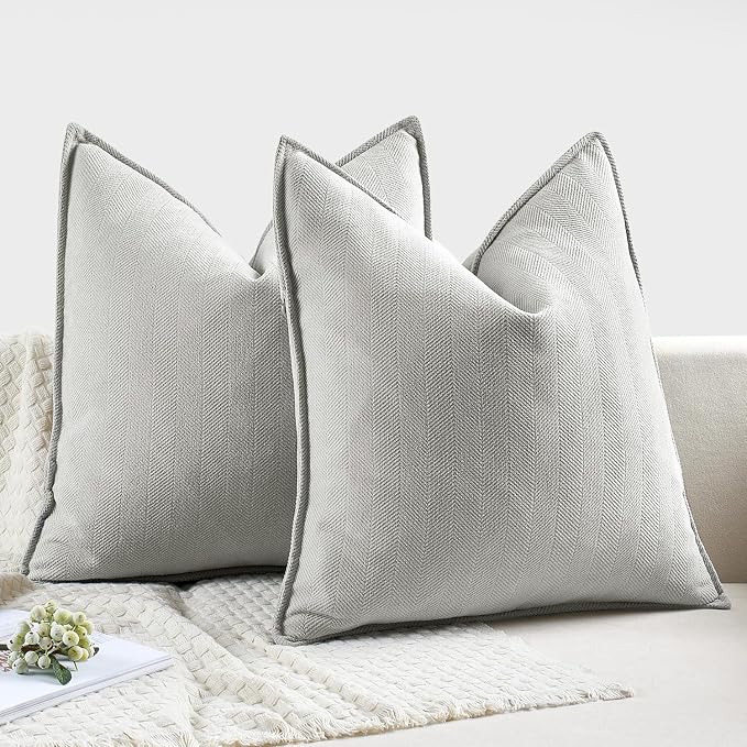 MIULEE Pack of 2 Light Grey Euro Shams Chenille Pillow Covers 24x24 Inch | Decorative Soft Couch Throw Pillows,Farmhouse Cushion Covers,Elegant Design for Sofa,Bed,Living Room,Summer Decor