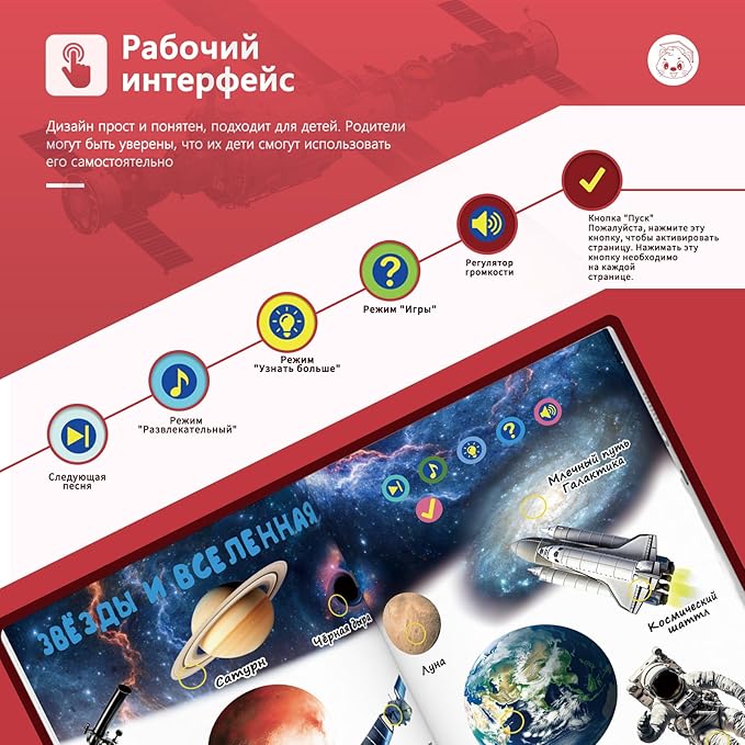Russian Audio Book for Kids Aged 2-8,Interactive Talking Book,Rechargeble Sounds Book,Educational Learning Toy for Toddlers,Gift for Boys Girls,600+ Sounds,13 Topics of The World Around You