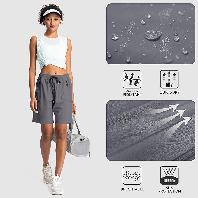 SANTINY Women's 5''/ 7''/9'' Hiking Cargo Shorts Quick Dry Lightweight Summer Shorts for Women Athletic Golf Zipper Pockets