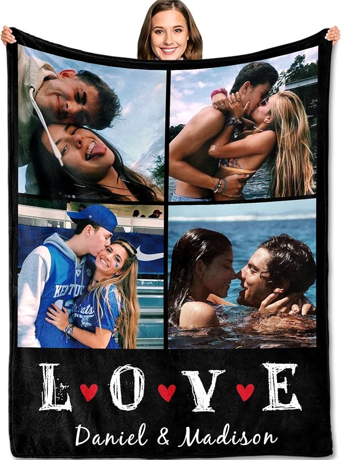 Yofair Ships Next Day, Custom Blanket with Picture Wedding Anniversary Valentines Day Gifts for Him Her Personalized Photo Blankets I Love You Couple Gift for Women Boyfriend Girlfriend Wife Husband
