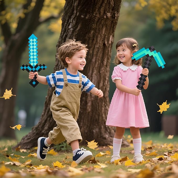 4pcs Children's Toy Weapon Playset - Sword, Axe, Pickaxe & Shovel, Excellent Gift for Holidays and Parties (4-Piece Set)