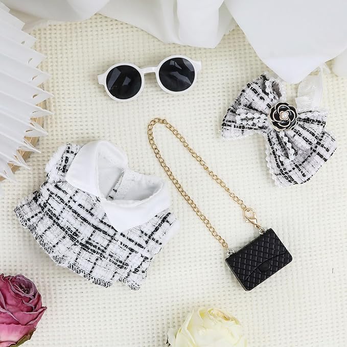 Doll Clothes 15cm White Outfits for Dolls Elegant Dress Headband Bow Tie Glasses and Bag Exquisite Clothes Accessories Compatible with Doll(White Bow)