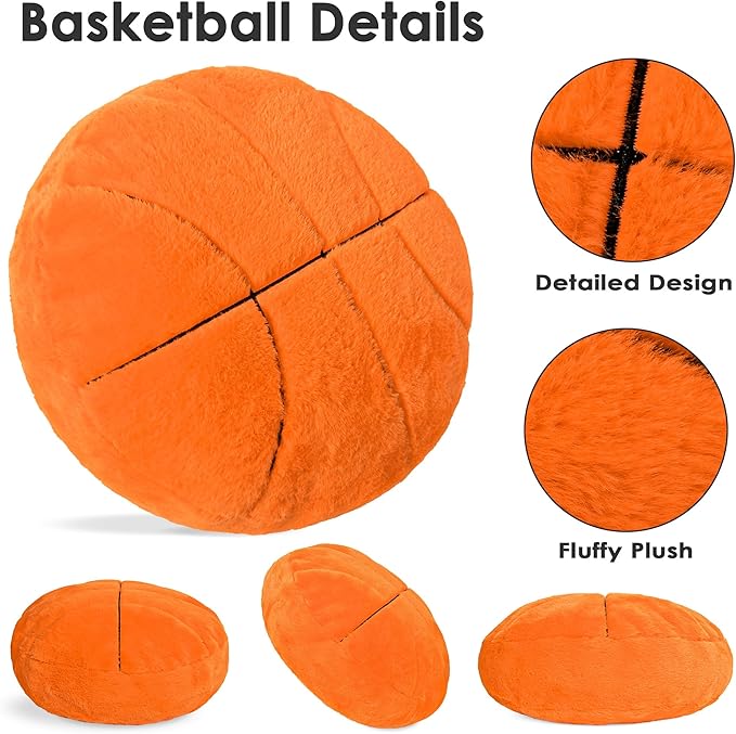 Wepop 18in Fluffy Basketball Plush Pillow, Soft Basketball Pillows, Sports Ball Plush Pillow Stuffed Toy Room Decoration and Gifts for Kids, Boys, Girls, Basketball Fans