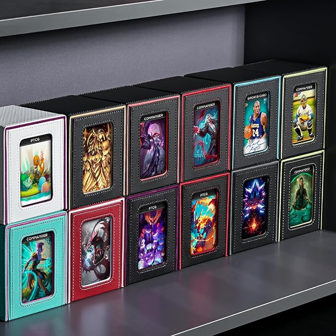 ZLCA MTG Deck Box with Commander Window Display, Trading Card Storage Box Holds 100 Double-Sleeved Cards Suitable for TCG/CCG/PTCG/EDH/Magic/Sport Cards (Black&Purple)