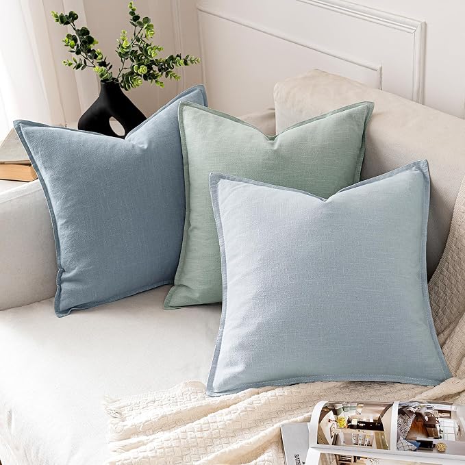 MIULEE Decorative Linen Pillow Covers 20x20 Inch Aqua Green | Boho Farmhouse Neutral Couch Throw Pillows for Bed, Pack of 2 Accent Modern Pillowcases, Sofa Livingroom Home Decor