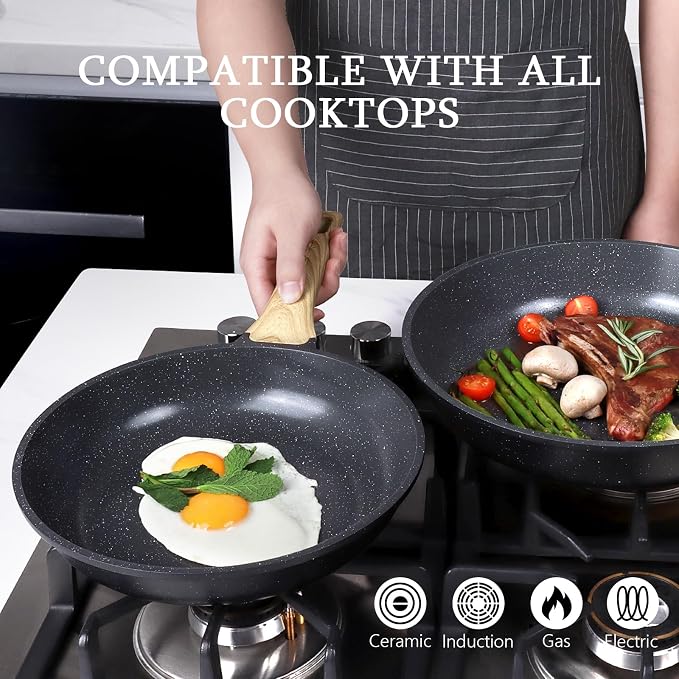 GiPP Ceramic Nonstick Frying Pan with Lid - 10" Healthy Non-Toxic Non Stick Skillet Omelette Pans, Induction Compatible Chef Pan, PFAS & PFOA-Free, Dishwasher Safe, Stay Cool Handles